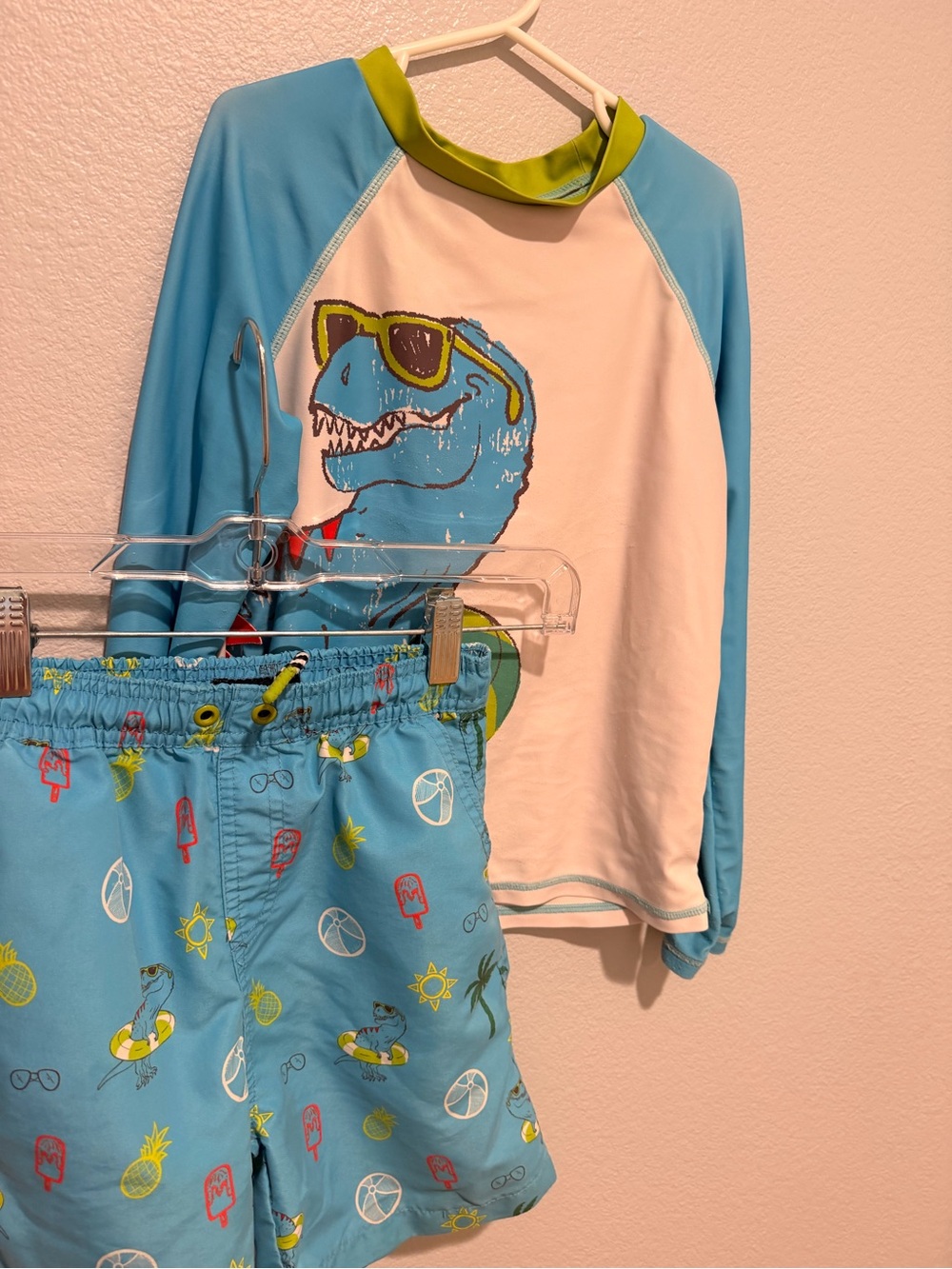 Andy & Evan Kids Blue Dino Rash Guard Set - Long Sleeve Swim Top & Swim Short S7